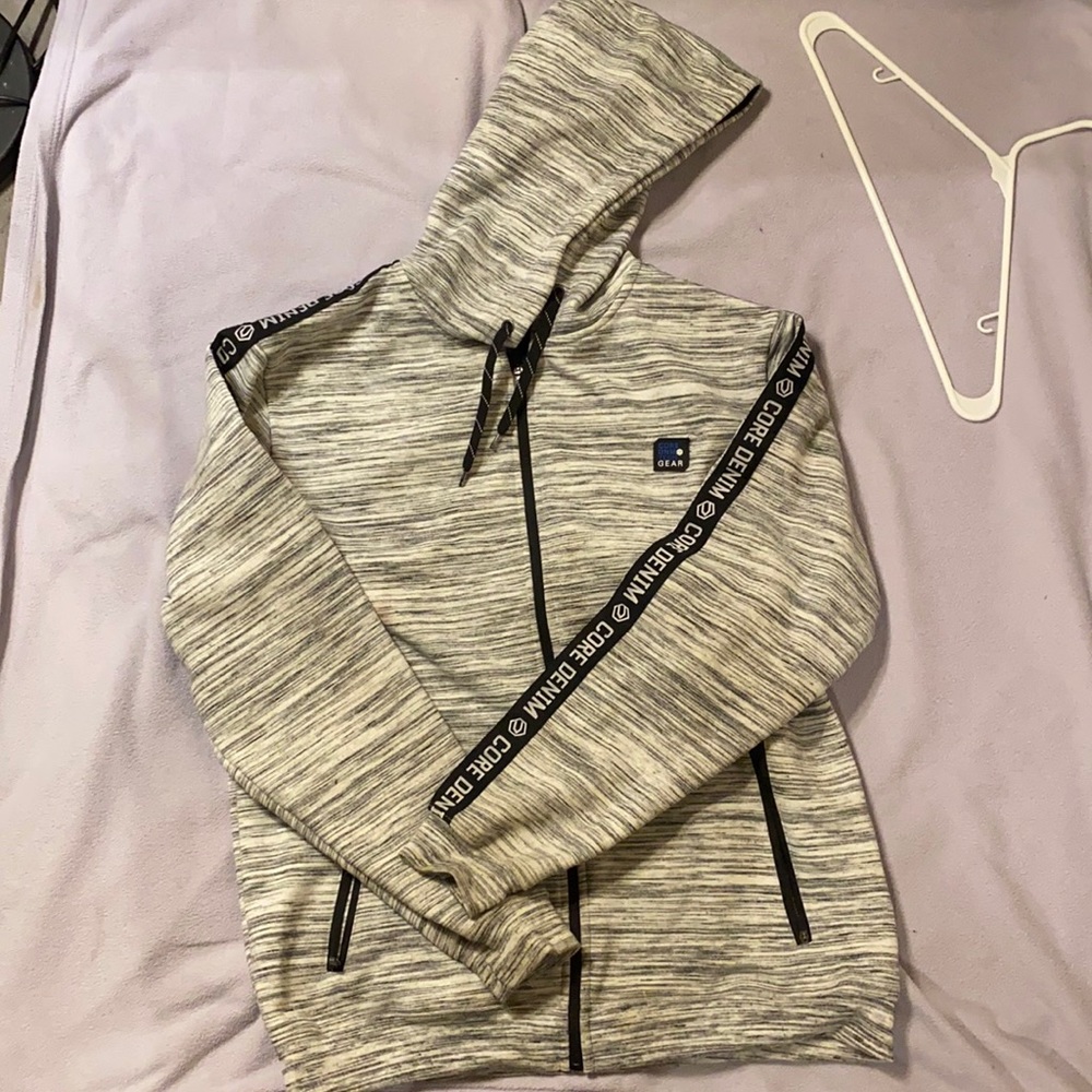 Core denim zip-up hoodie